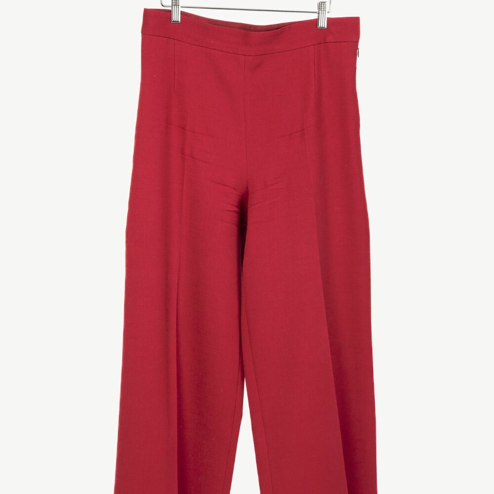 The Row Red Wool Crepe-Knit Wide-Leg Trousers